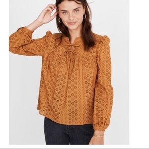 Madewell eyelet double tie peasant top
